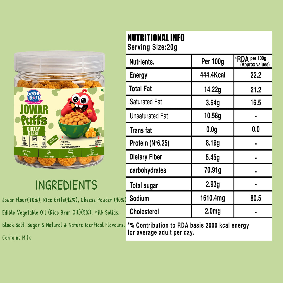 Cheesy Blast Jowar Puffs | Gluten-Free Snack for kids (50GM x 4) (200gm)