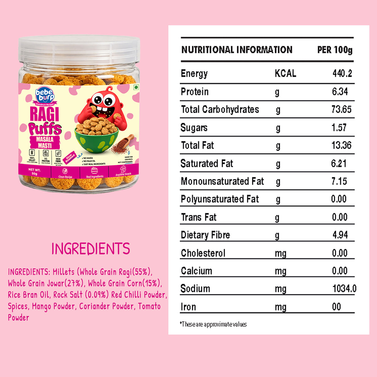 Ragi Masala Masti Kids Puffs (50GM x 4 Pack) (200gm)