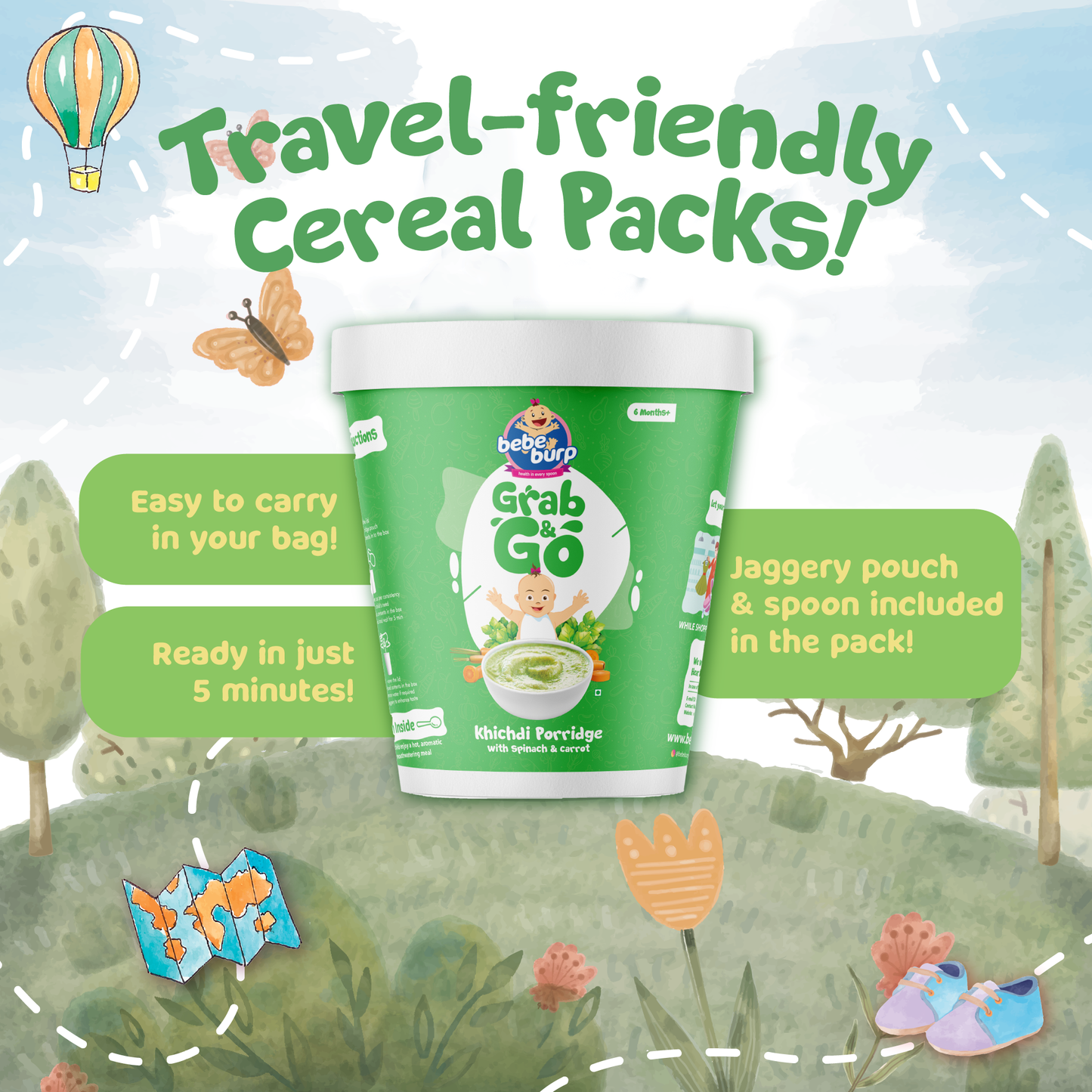 Bebe Burp Travel pack Grab & Go (Pack of 3) (Barley,Khichdi,Puffed Rice) 30gm each