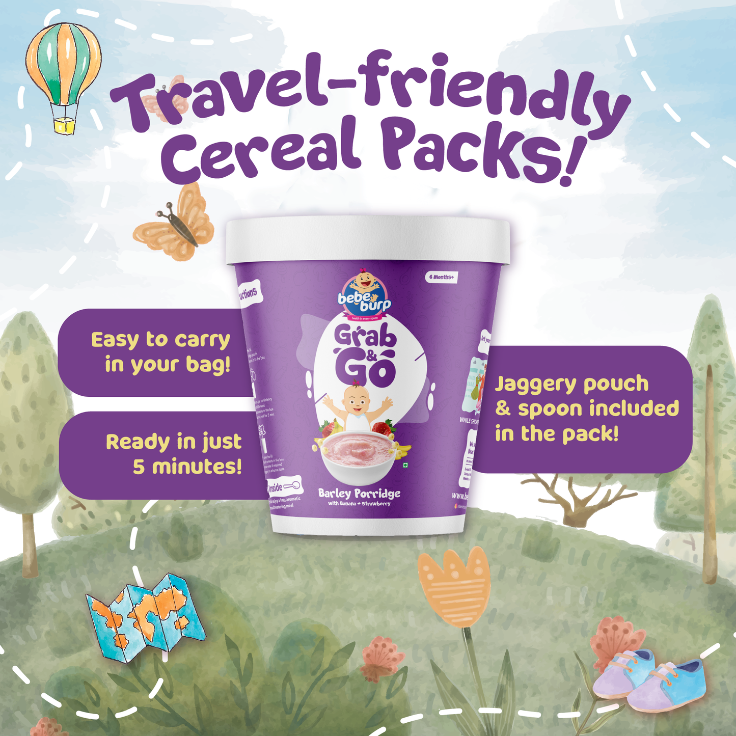 Bebe Burp Travel pack Grab & Go (Pack of 3) (Barley,Fingermillet,Broken Wheat) 30gm each