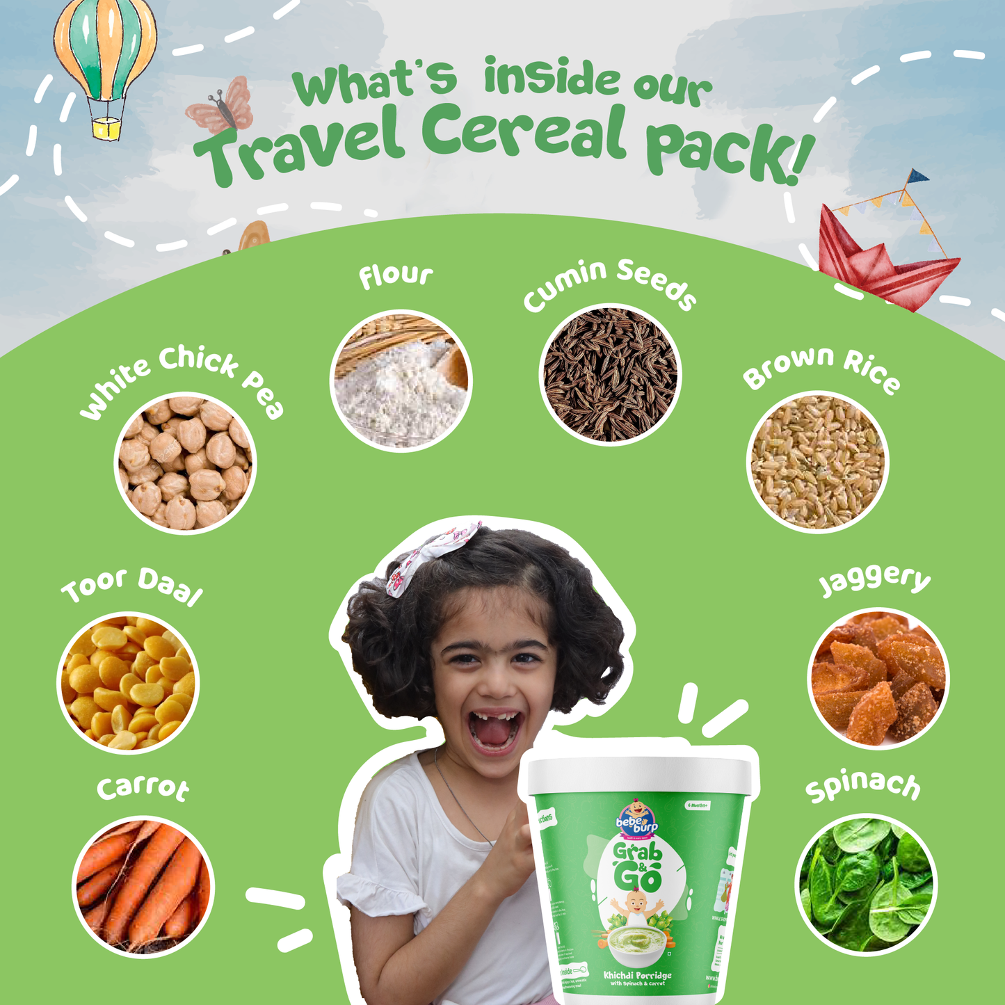 Bebe Burp Travel pack Grab & Go (Pack of 3) (Barley,Khichdi,Puffed Rice) 30gm each