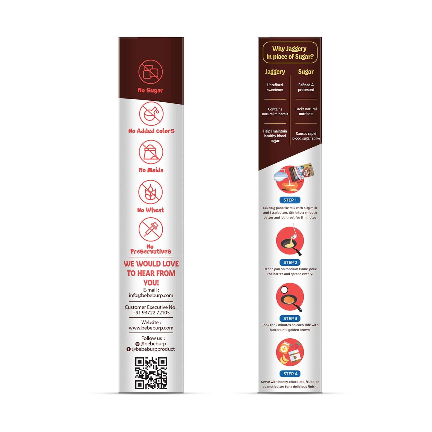 Banana Choco Chip Pancake Mix Powder (150gm) packaging highlighting no sugar and no additives.