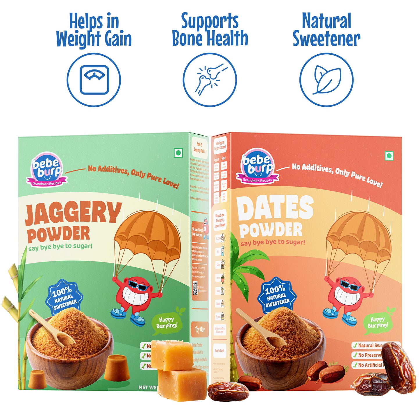 Bebe Burp Date Jaggery Powder combo made with natural dates and jaggery, a wholesome sweetener blend for baby food and healthy recipes