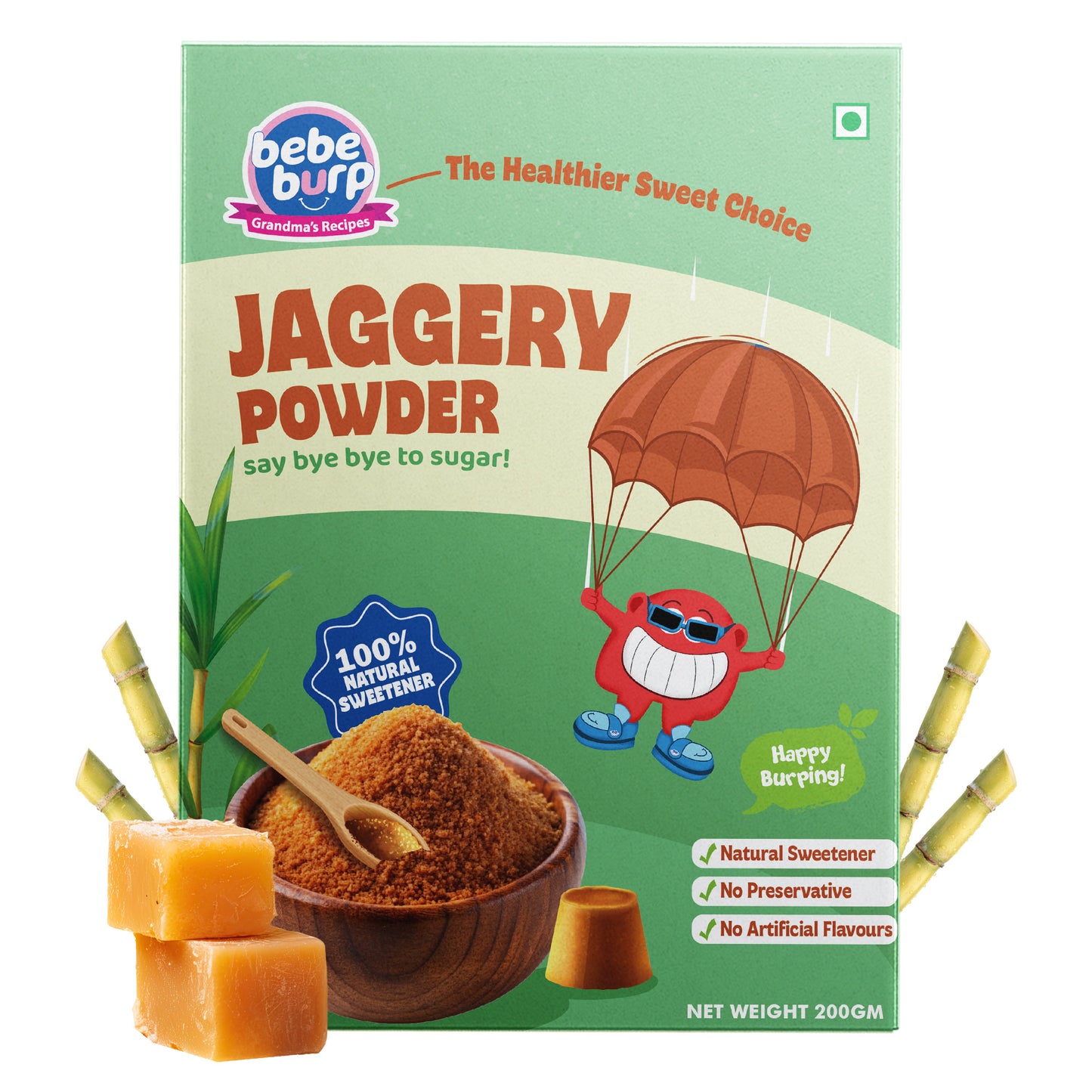 Bebe Burp Jaggery Powder made from pure jaggery, a natural and healthy sweetener alternative for kids and baby food recipes.