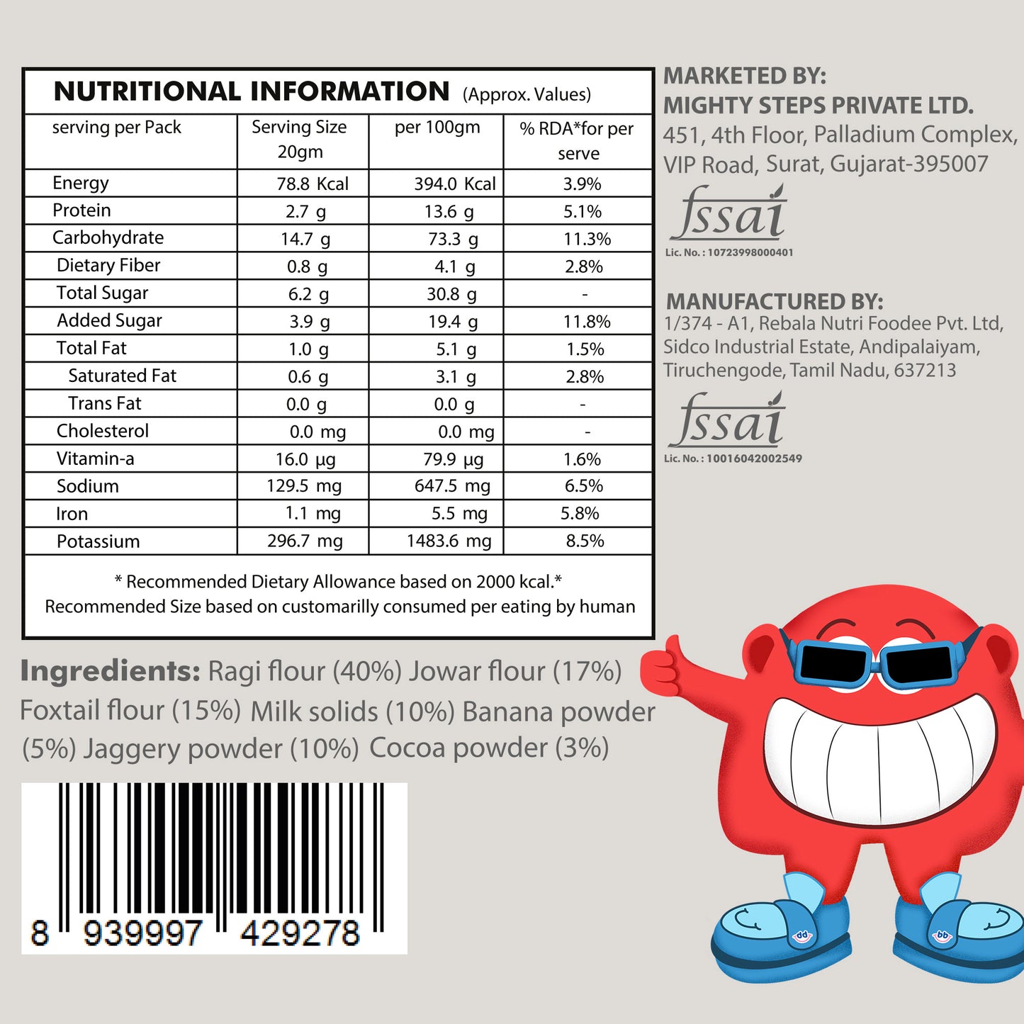 Bebe Burp Millet Milk Mix made with natural ingredients, a nutritious and easy-to-digest millet milk option for kids