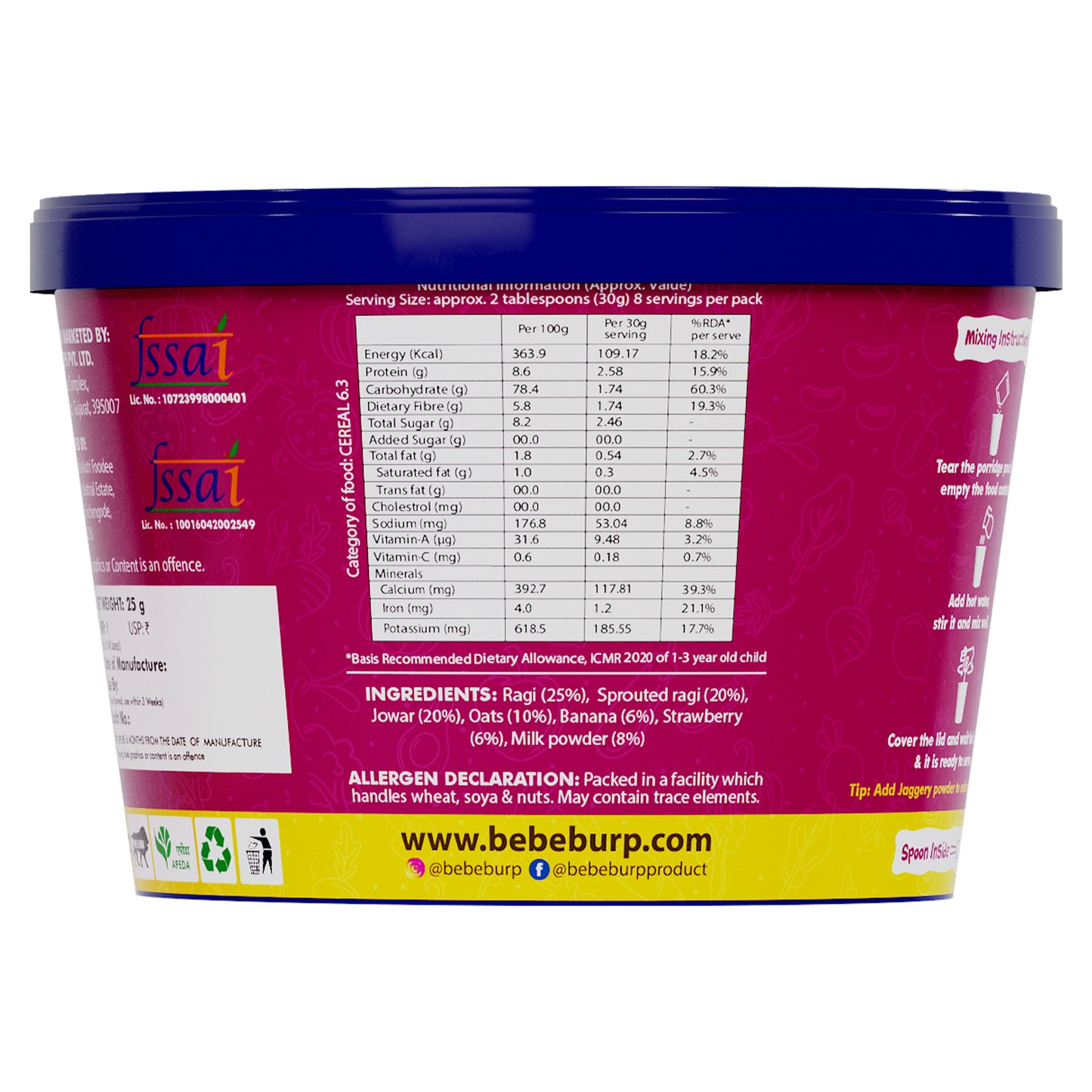 Assorted travel food for babies bowls featuring Barley, Multi Millet, and Ragi blends, displayed with natural ingredients on a wooden surface.