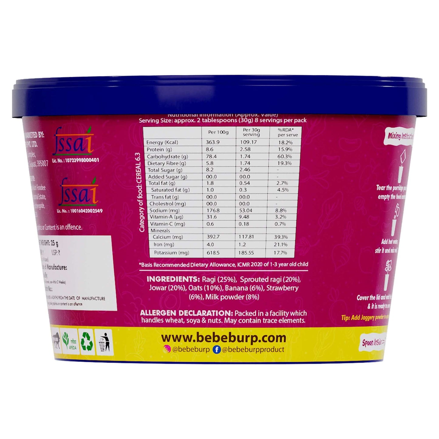 Assorted travel food for babies bowls featuring Barley, Multi Millet, and Ragi blends, displayed with natural ingredients on a wooden surface.