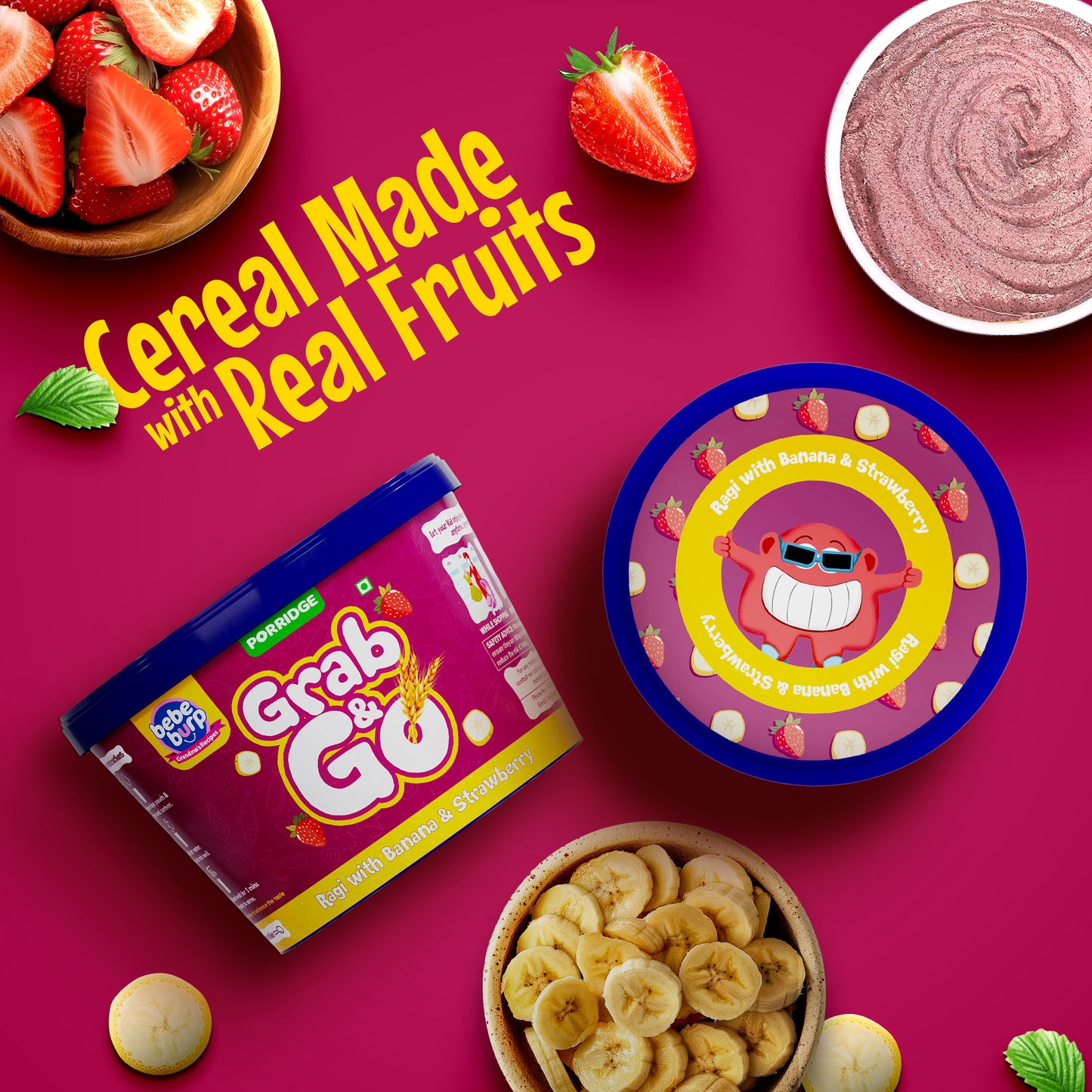 Grab & Go Baby Food: Ragi with Strawberry & Banana Travel Pack (Pack of 4) 30 g Each