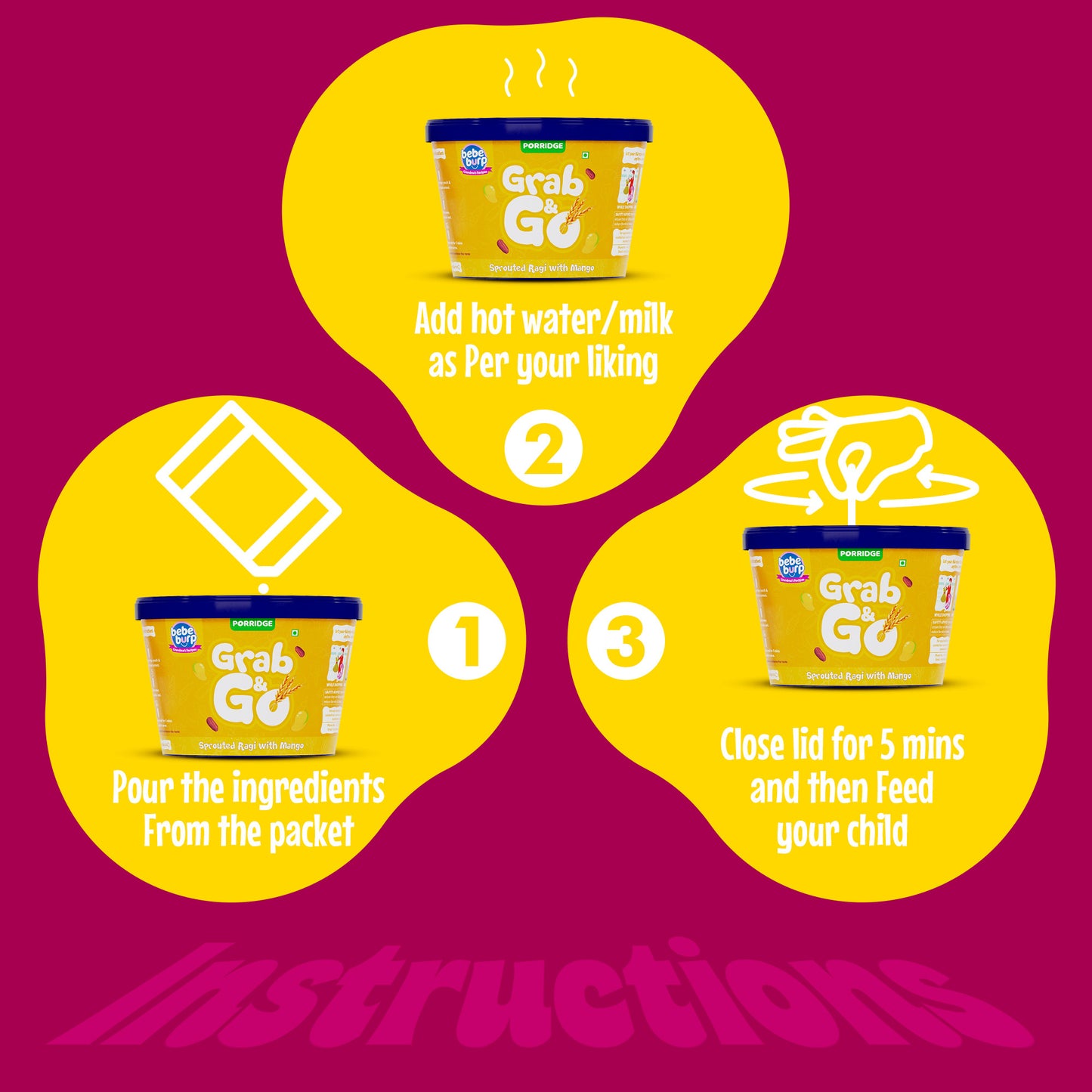 Grab & Go Baby Food: Ragi with Strawberry & Banana Travel Pack (Pack of 4) 30 g Each