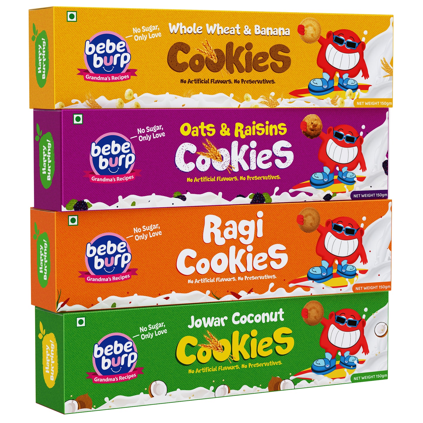 Whole Wheat, Oats, Ragi & Jowar Coconut Cookies Combo (Pack of 4, 150 gm Each)