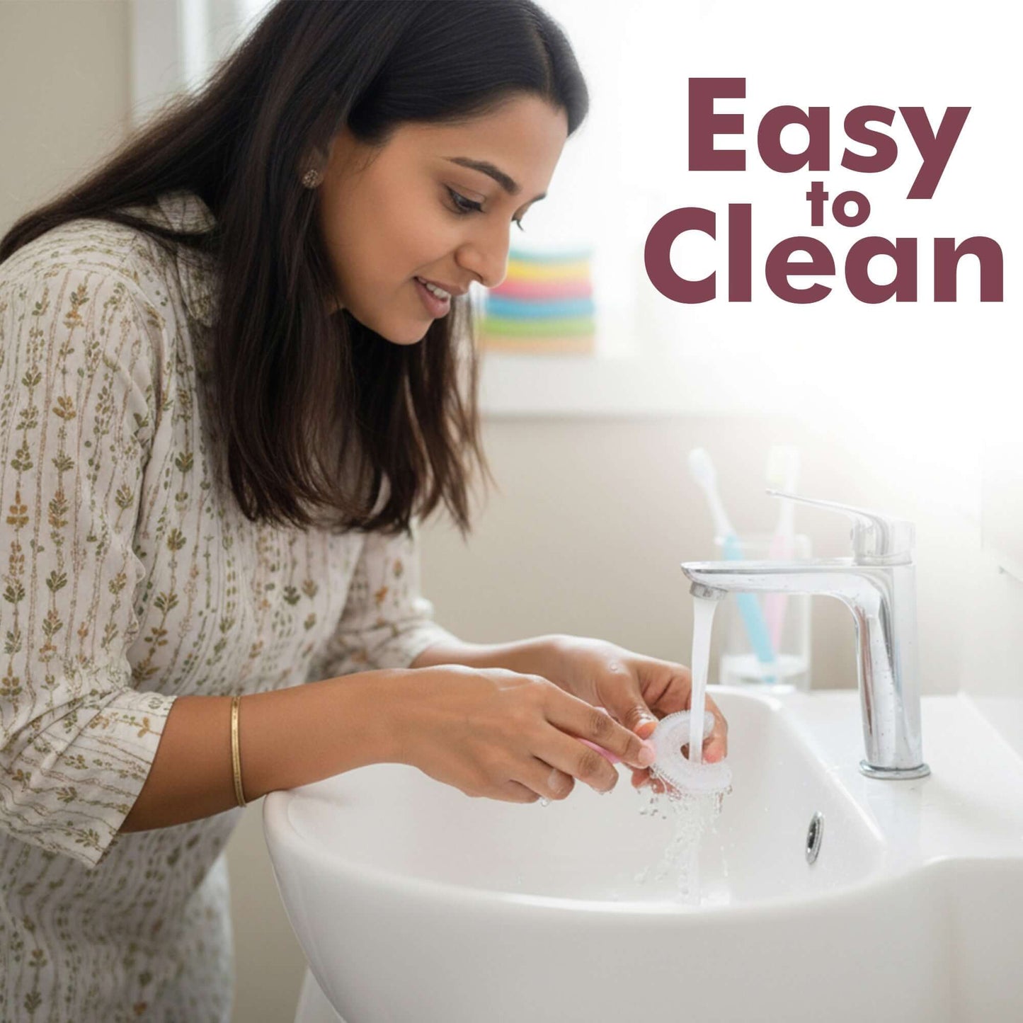 Kids Star U-Shape Toothbrush | 360° Soft Silicone Brush being cleaned in a sink, highlighting its easy maintenance.