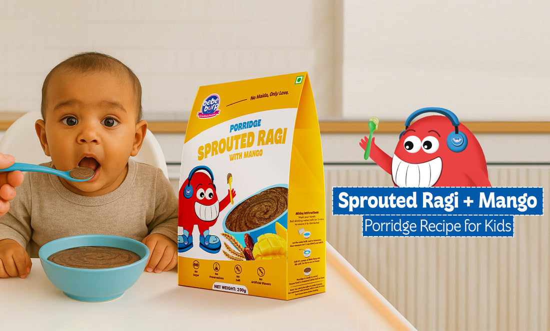 Sprouted Ragi + Mango Porridge Recipe for Kids