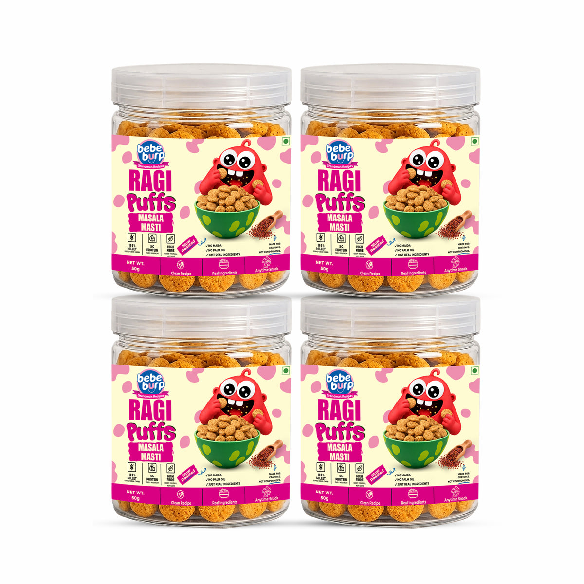 Ragi Masala Masti Kids Puffs (50GM x 4 Pack) (200gm)