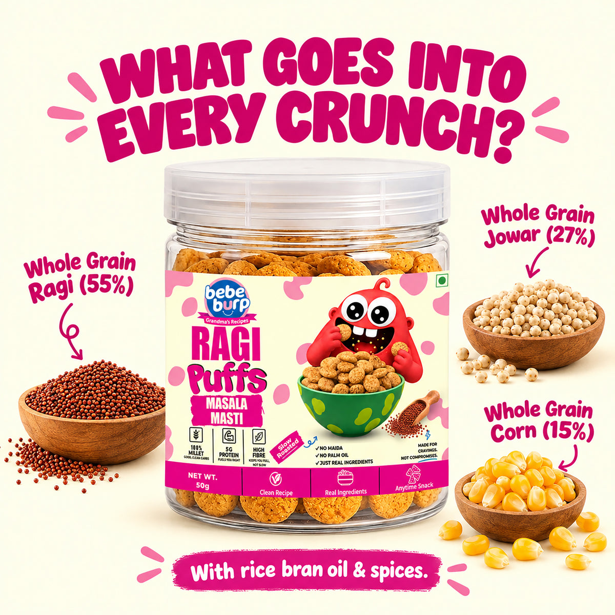 Ragi Masala Masti Kids Puffs (50GM x 4 Pack) (200gm)