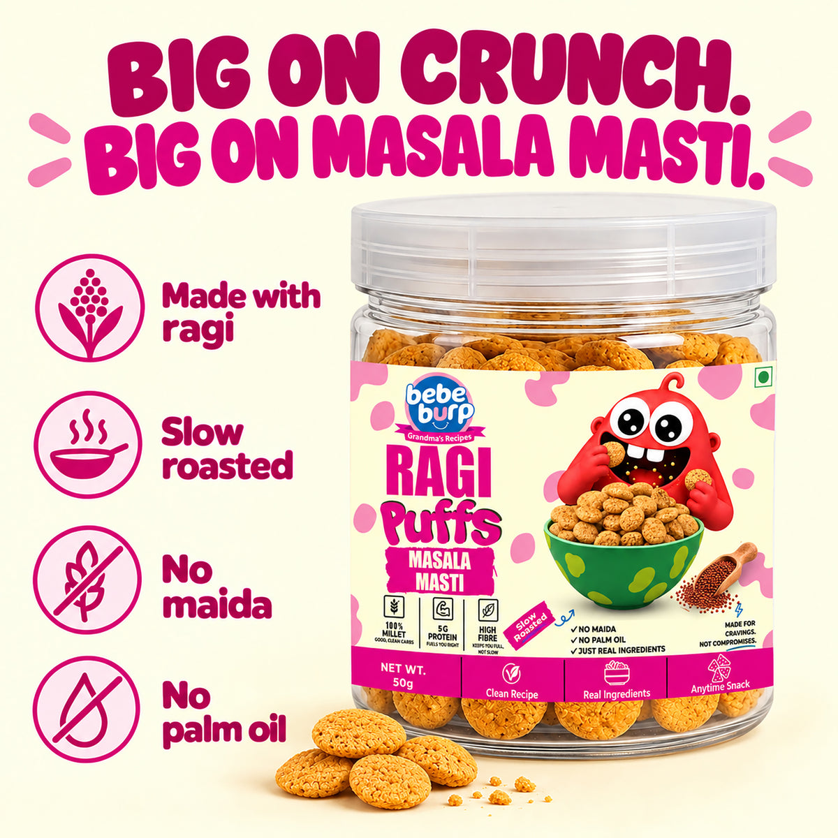 Ragi Masala Masti Kids Puffs (50GM x 4 Pack) (200gm)