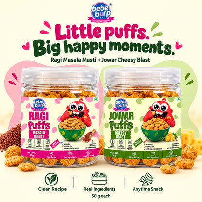 Jowar & Ragi Baby Puffs Combo – Cheesy Blast + Masala Masti (50GM x 4 Pack) (200gm)