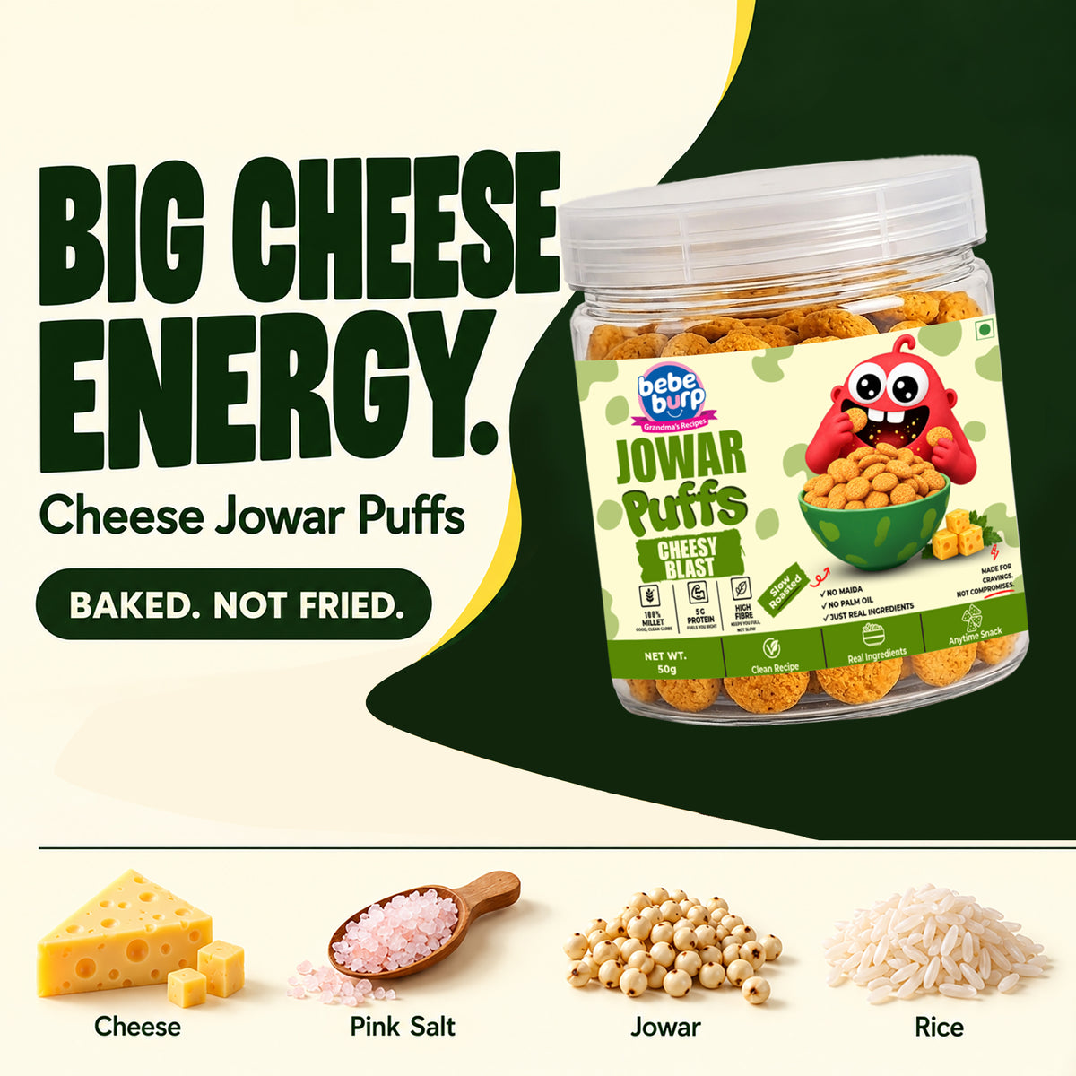 Jowar & Ragi Baby Puffs Combo – Cheesy Blast + Masala Masti (50GM x 4 Pack) (200gm)
