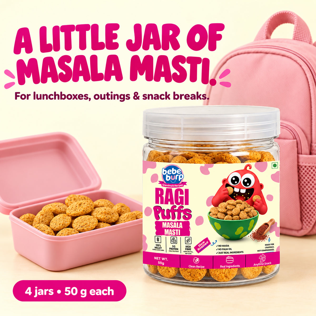 Jowar & Ragi Baby Puffs Combo – Cheesy Blast + Masala Masti (50GM x 4 Pack) (200gm)