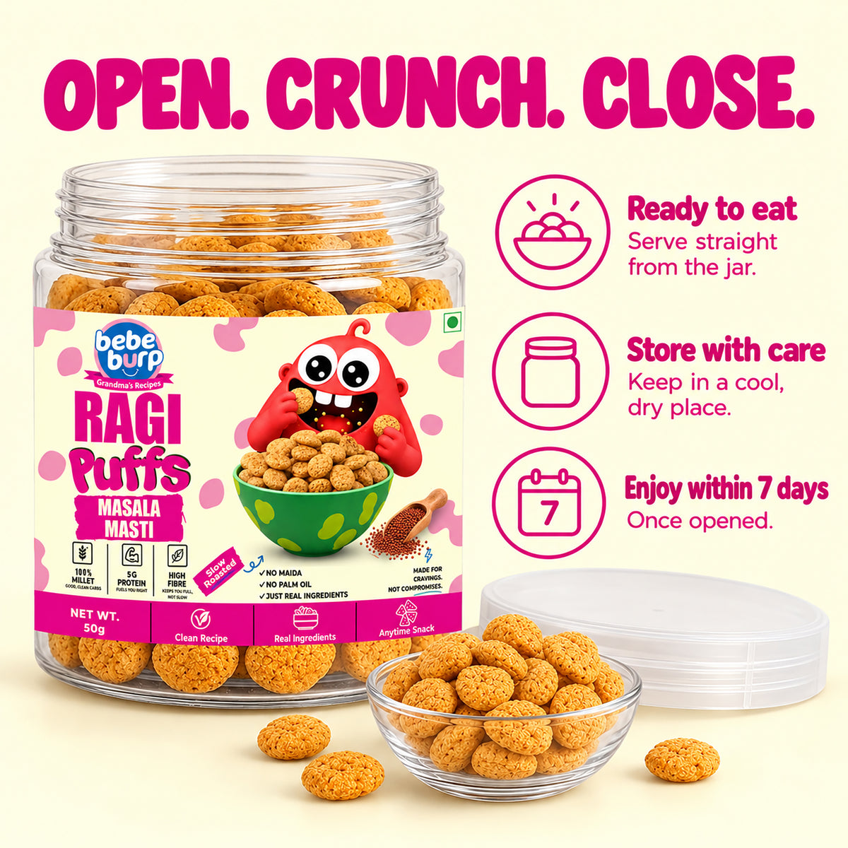 Ragi Masala Masti Kids Puffs (50GM x 4 Pack) (200gm)