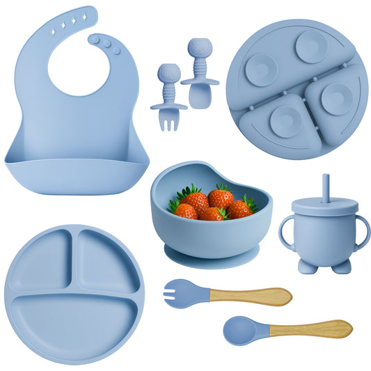 Premium Silicone Baby Feeding Set | 8-Piece Suction Dinnerware