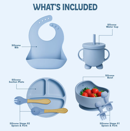Premium Silicone Baby Feeding Set | 8-Piece Suction Dinnerware