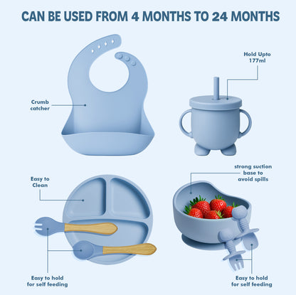 Premium Silicone Baby Feeding Set | 8-Piece Suction Dinnerware