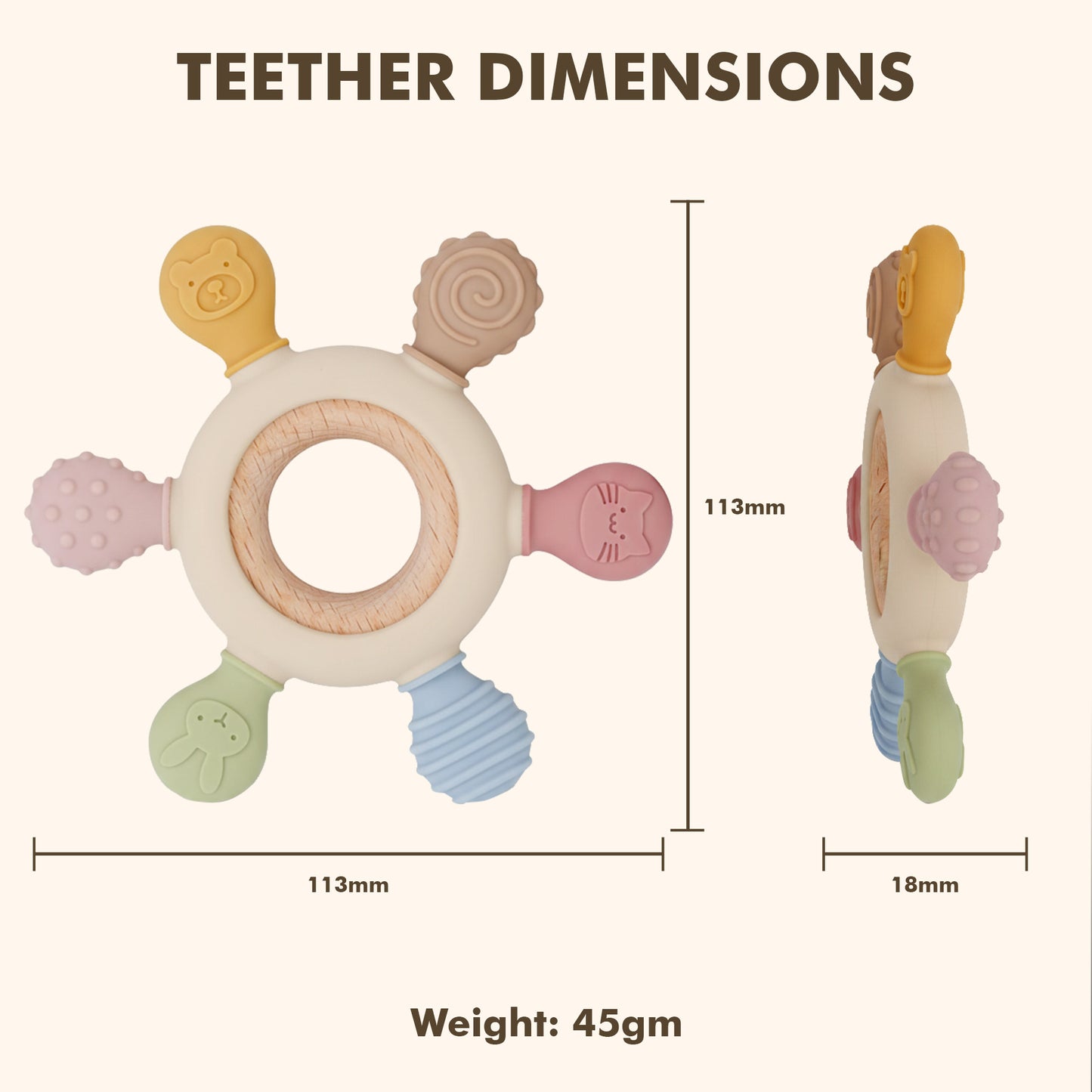 Silicone Wooden Baby Teether | BPA-Free Infant Teething Toy (3+ Months)