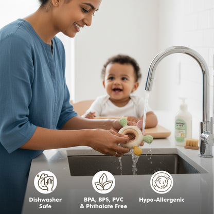 Silicone Wooden Baby Teether | BPA-Free Infant Teething Toy (3+ Months)