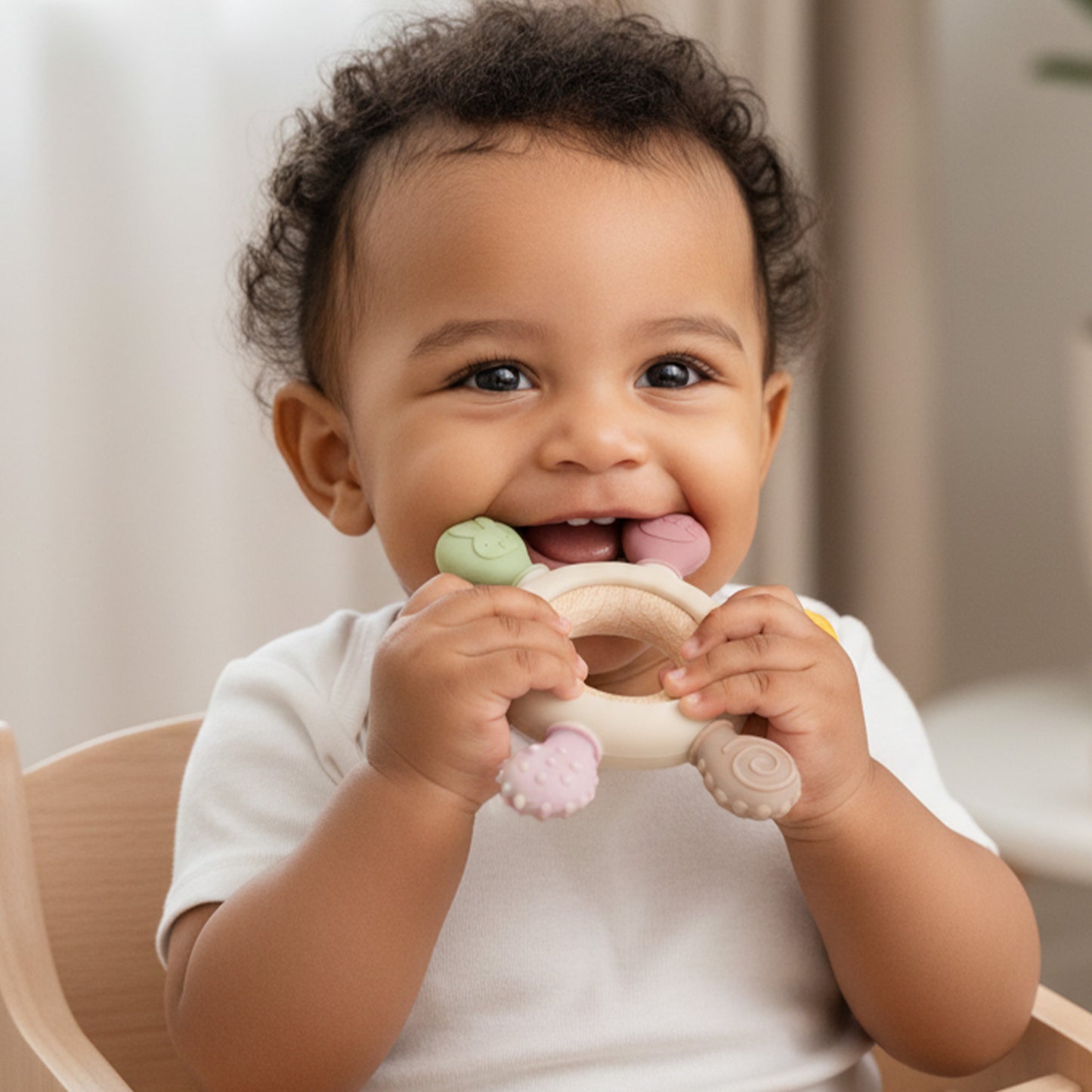 Silicone Wooden Baby Teether | BPA-Free Infant Teething Toy (3+ Months)