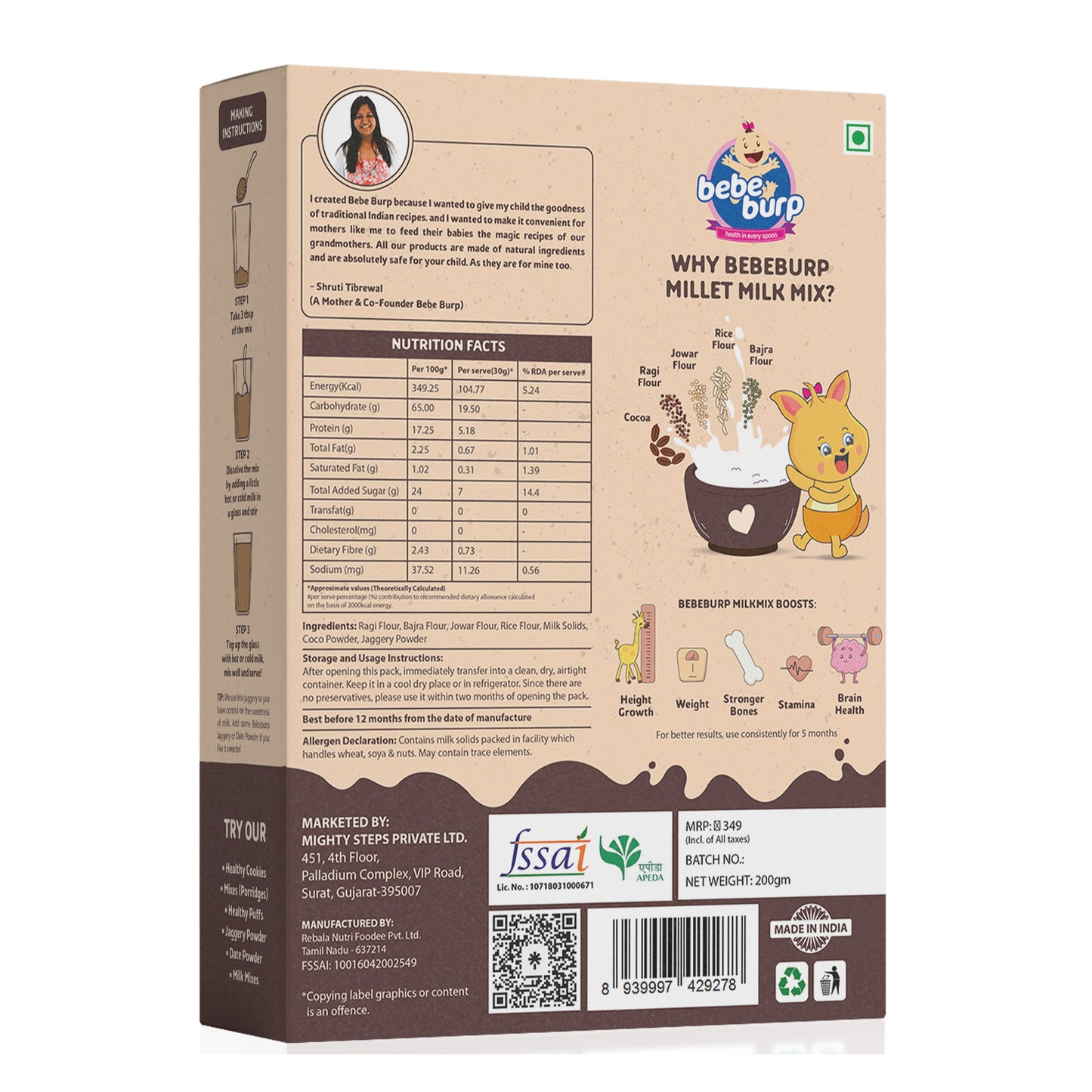 Bebe Burp- Millet Milk Mix | Ragi & Chocolate Health Drink Mix for Kids 200g | Chocolate Mix for Milk | Kids Drink…