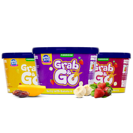 Travel Food for Babies | Grab & Go Pack of 3 (30g Each) - Barley, Ragi & Sprouted Ragi with Mango