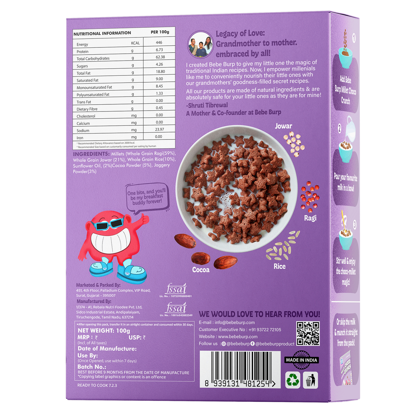 Millet Choco Crunch with Ragi & Chocolate (No Trans Fat, 100% Natural) - 300g