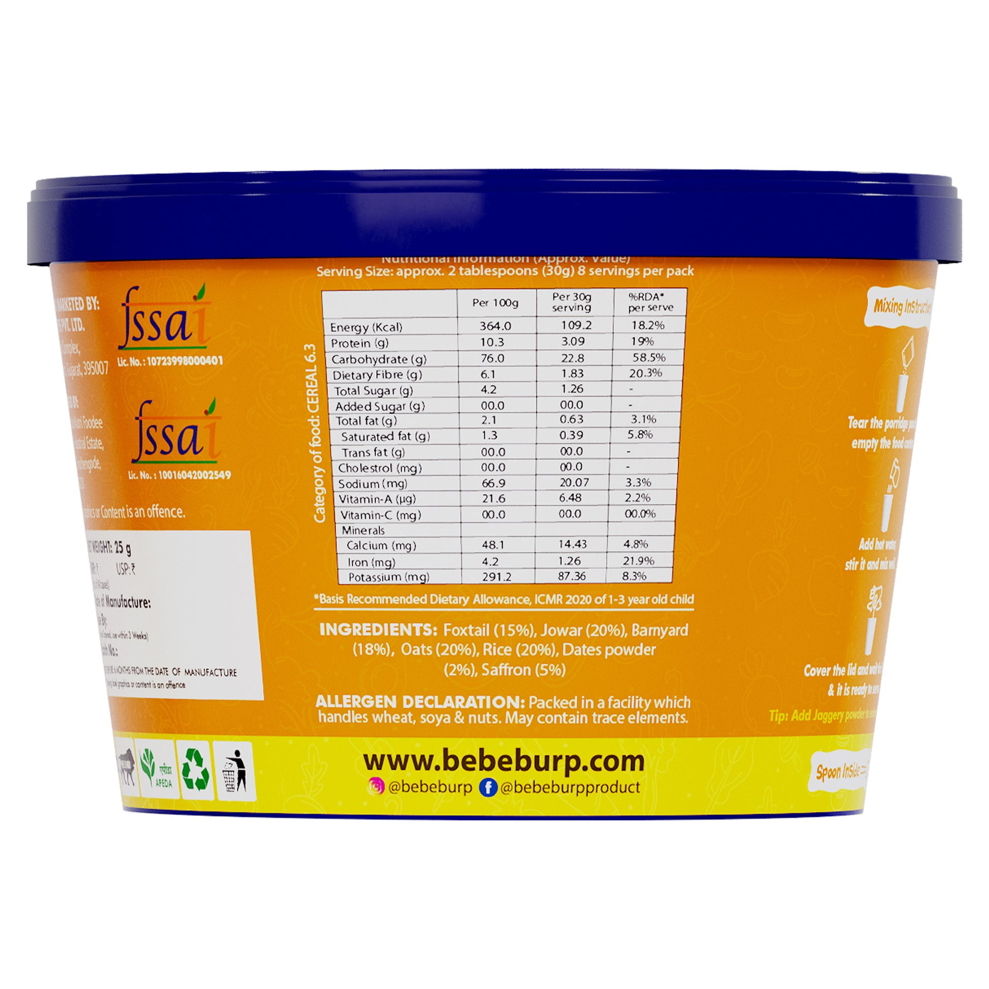 Assorted travel food for babies bowls featuring Barley, Multi Millet, and Ragi blends, displayed with natural ingredients on a wooden surface.