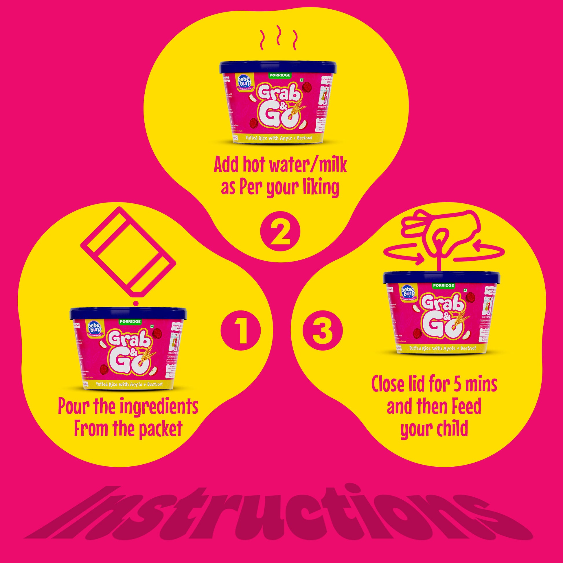 Bebe Burp Barley Khichdi travel food pack with Puffed Rice in a bowl, surrounded by fresh ingredients like carrots and herbs.