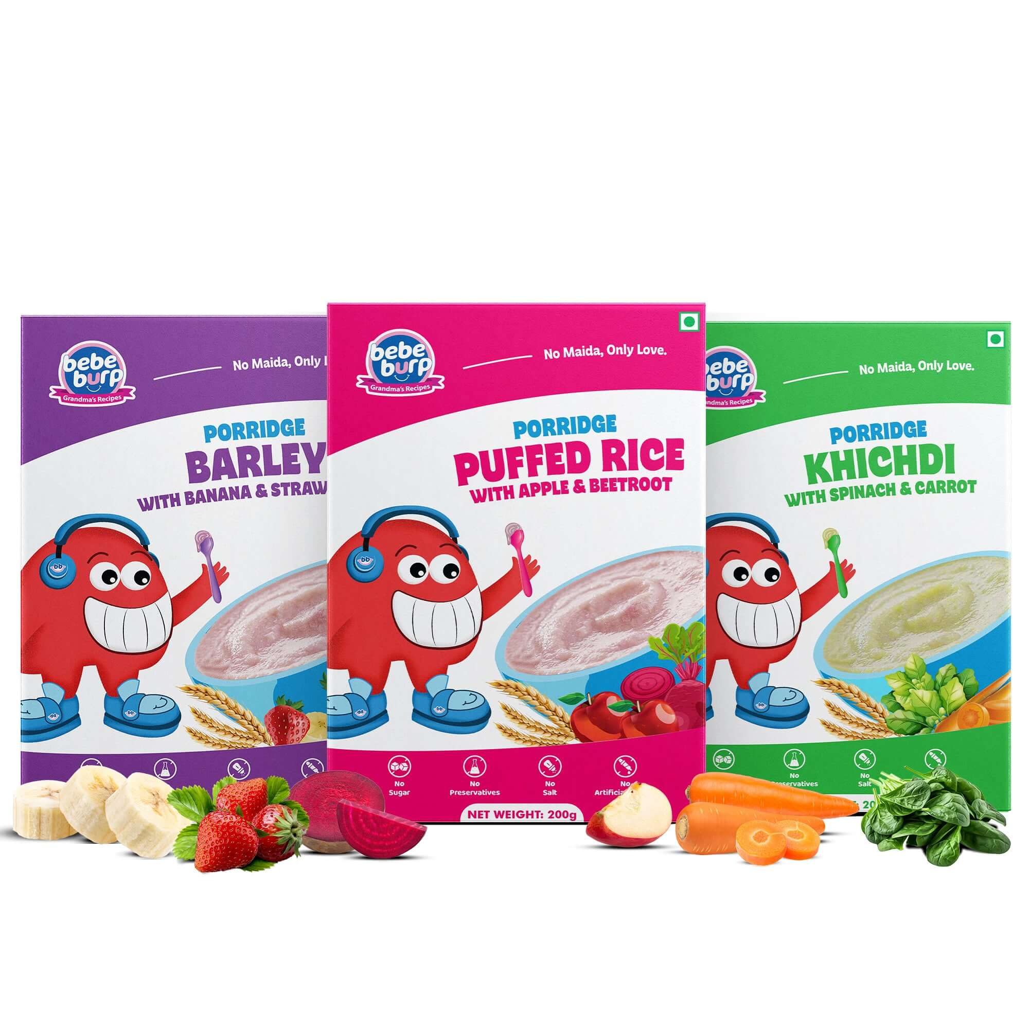 Puffed Rice, Khichdi & Barley Porridge Combo - 600gms | Bebe Burp