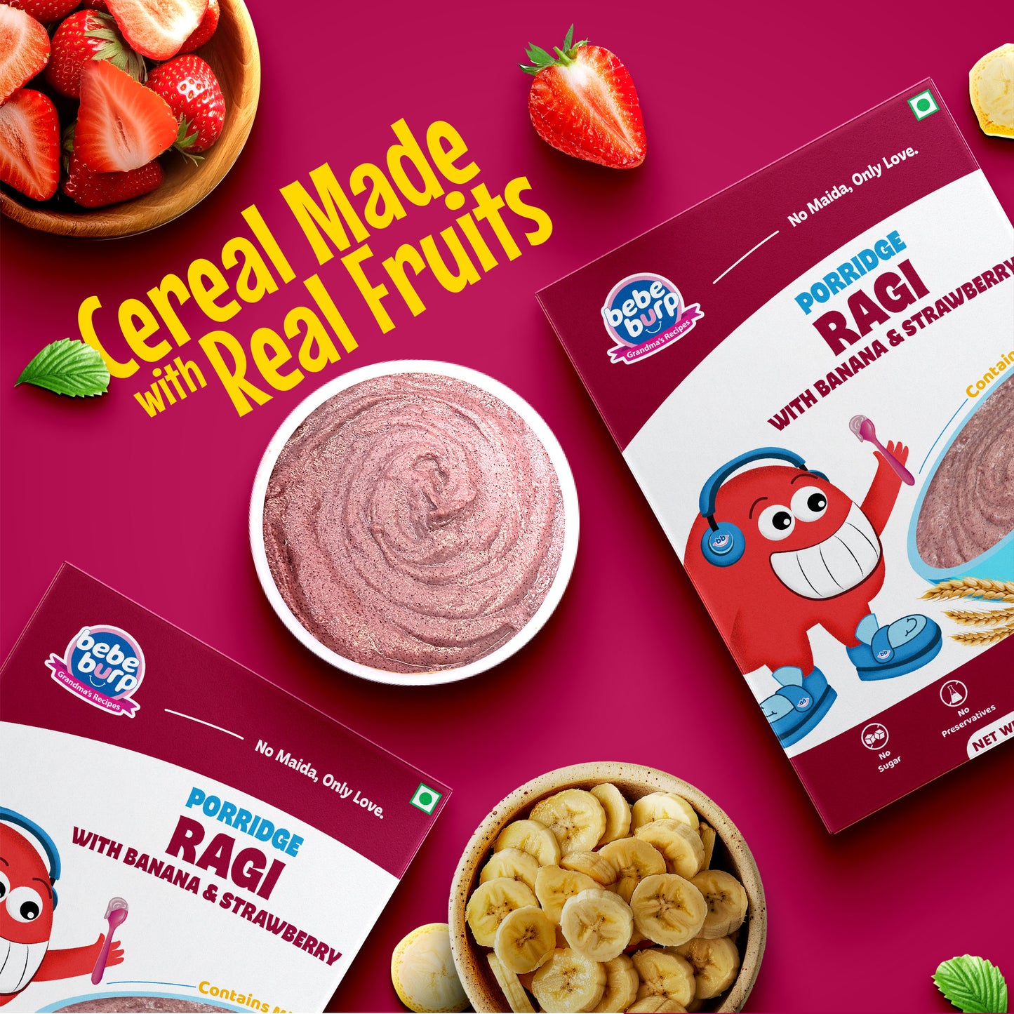 Ragi with Strawberry and Banana Porridge 200gms