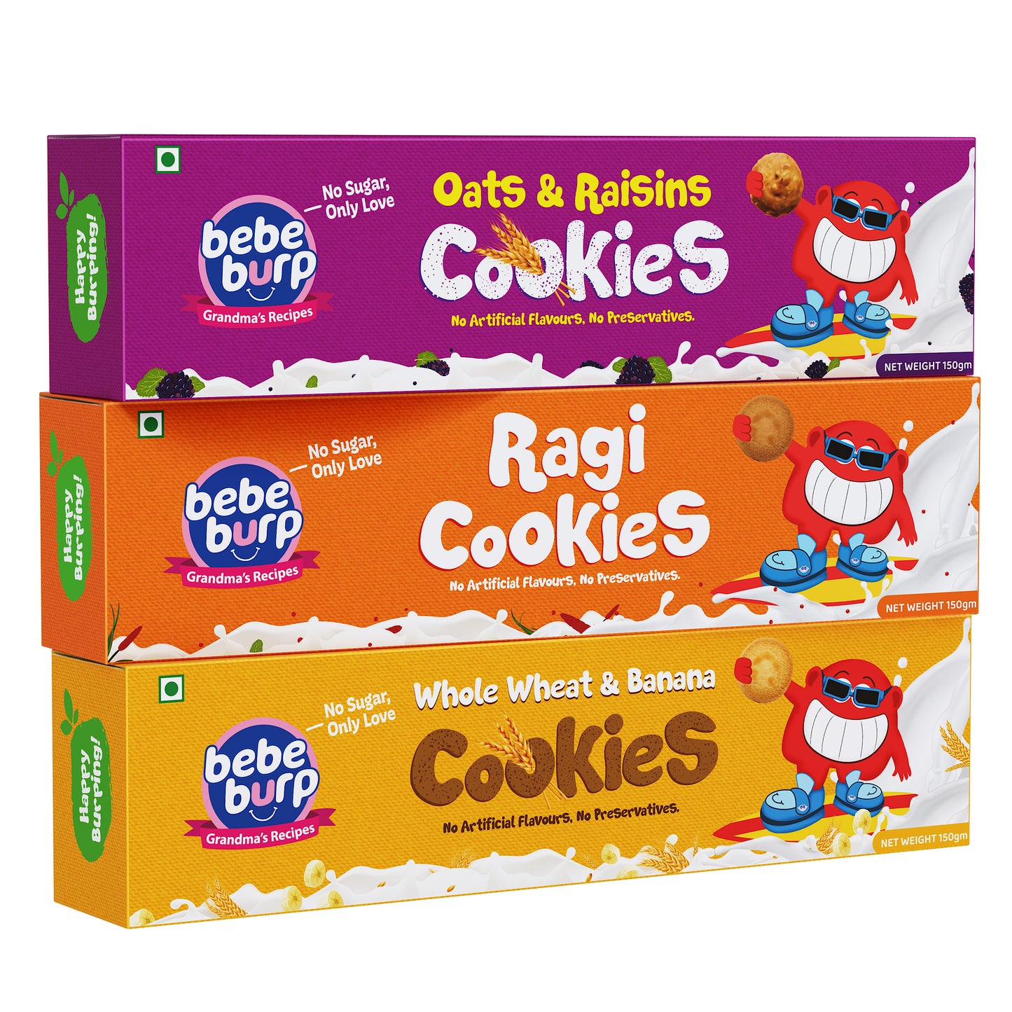 Ragi, Wheat, Oats & Raisin Cookies Combo (Pack of 3 , 150 gm Each)