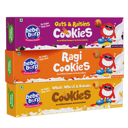 Ragi, Wheat, Oats & Raisin Cookies Combo (Pack of 3 , 150 gm Each)