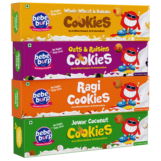 Whole Wheat, Oats, Ragi & Jowar Coconut Cookies Combo (Pack of 4, 150 gm Each)