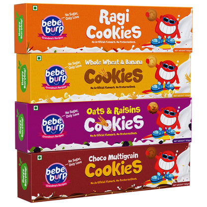 Ragi, Choco, Wheat, Oats & Raisin Cookies Combo (Pack of 4, 150 gm Each)