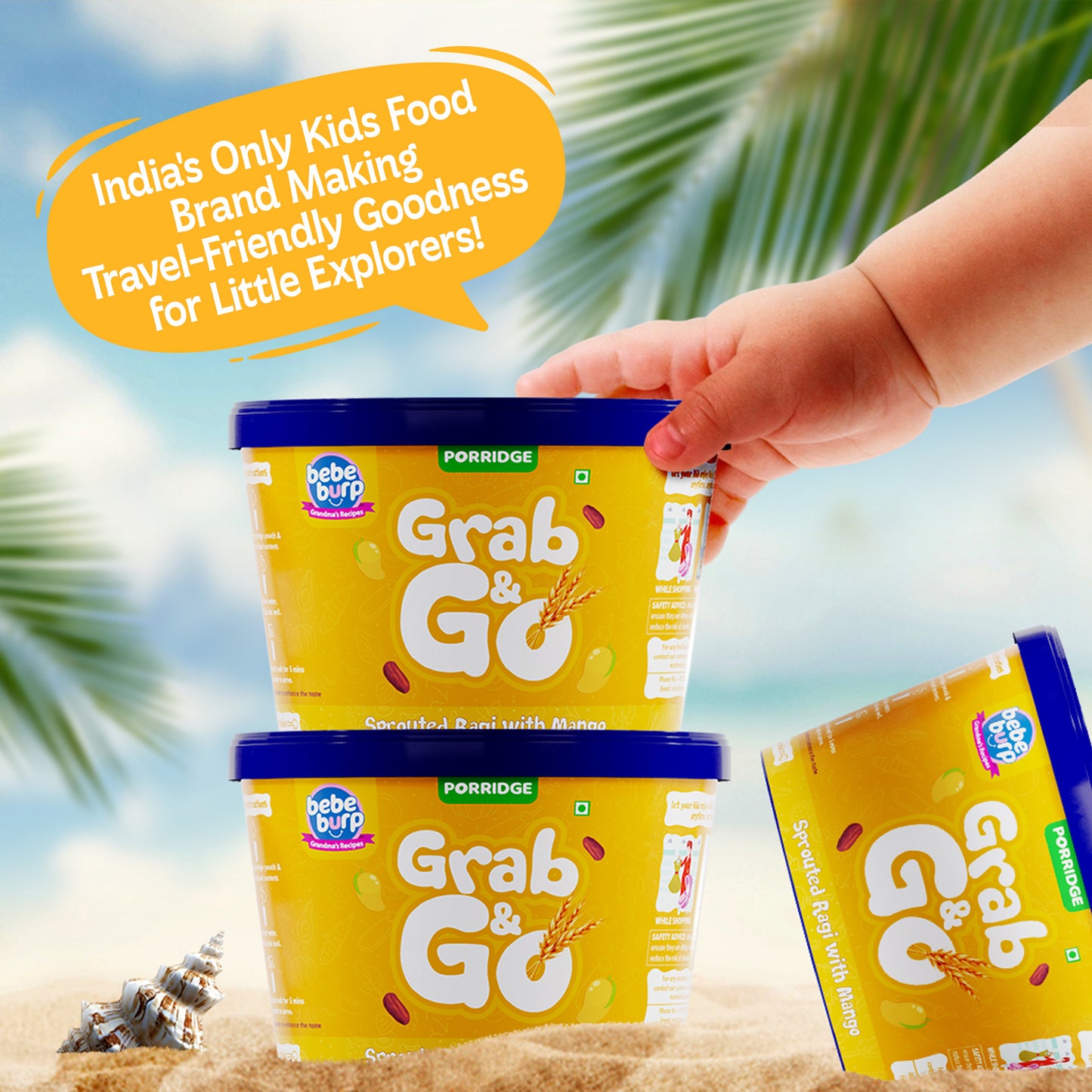 Bebe Burp Travel Pack Grab & Go Sprouted Ragi with Mango (Pack of 4) 30 gm each