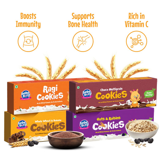 Ragi, Choco, Wheat, Oats & Raisin Cookies Combo 1 (4 Pack, 150 gm Each)
