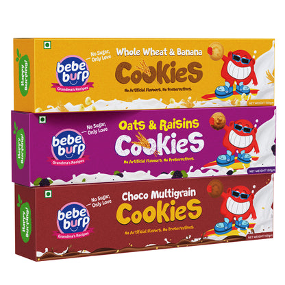 Choco, Wheat, Oats & Raisin Cookies Combo (Pack of 3 , 150 gm Each)